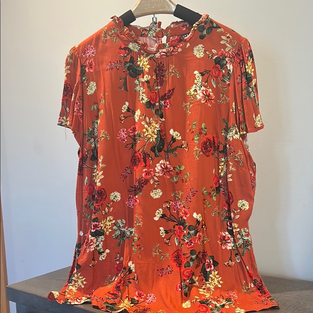 Torrid Orange Pleated Blouse with Mandarin Collar